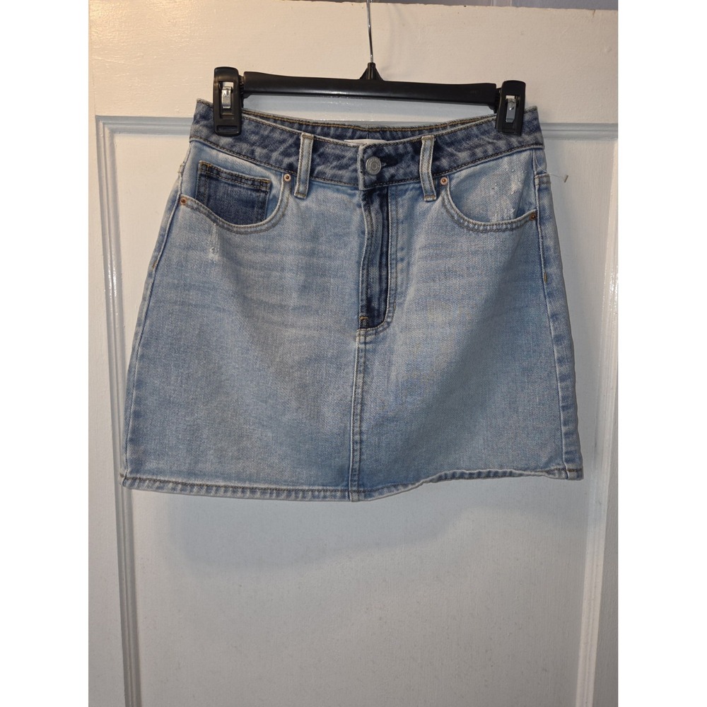Women's PacSun Blue Denim Mini Skirt Short Patchwork Pockets Regular 26 - Picture 3 of 3